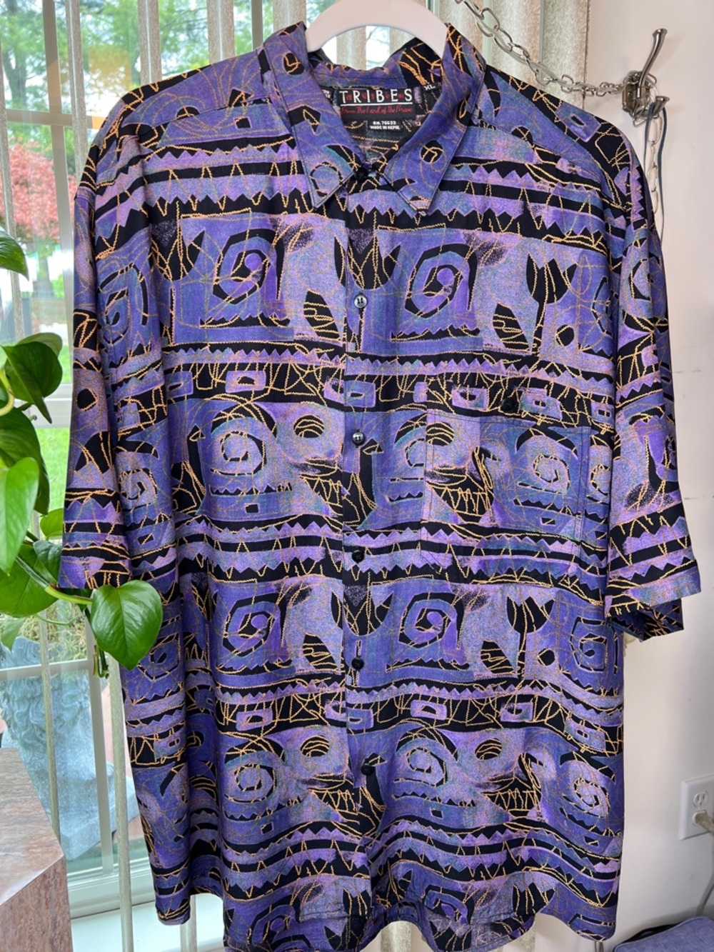 Vintage Tribes Purple Print Short-Sleeve Men's Shirt S-XL
